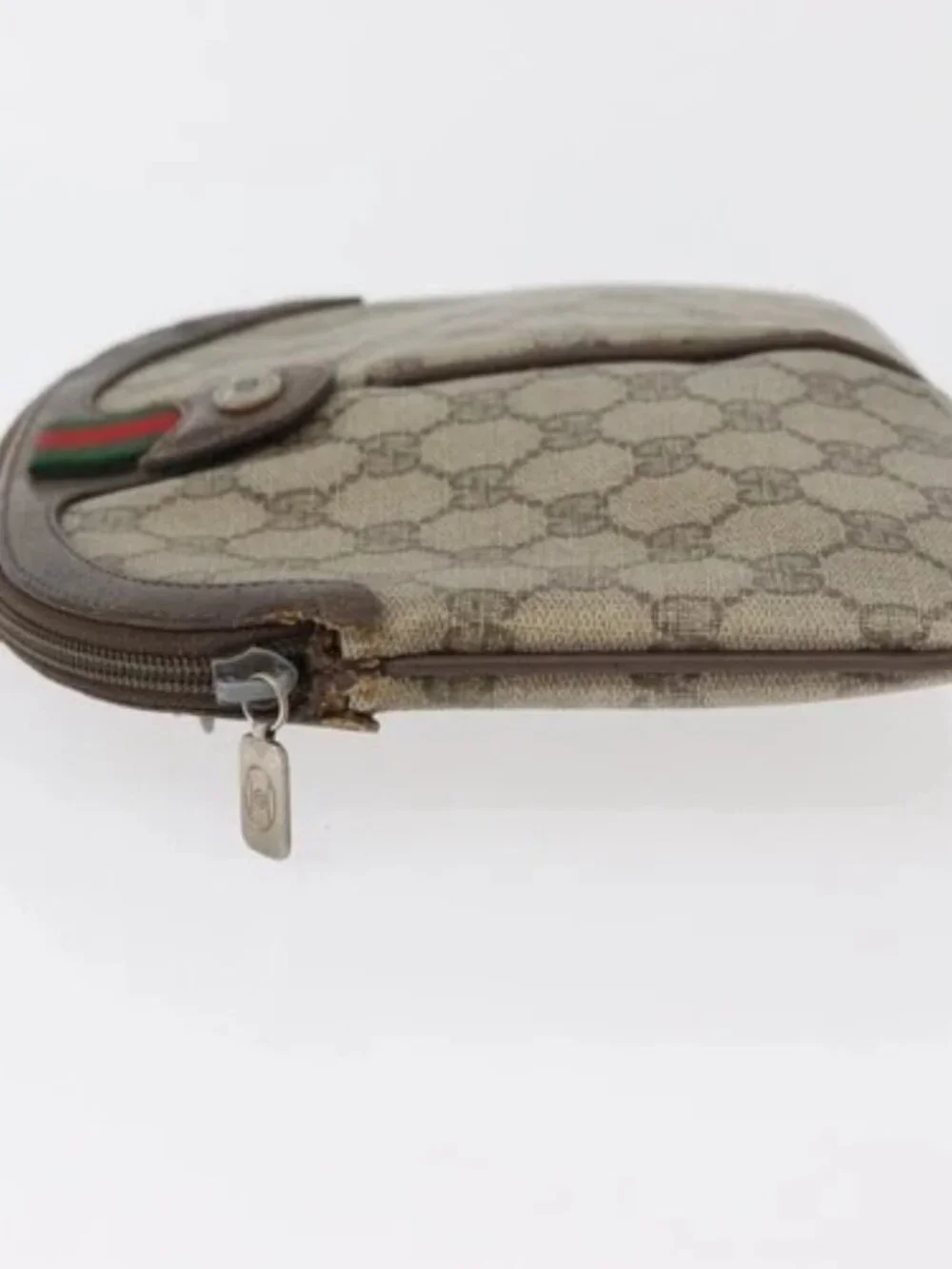 GUCCI GG Supreme Web Sherry Line Bag PVC Beige Gold 904 02 047 Auth 180234